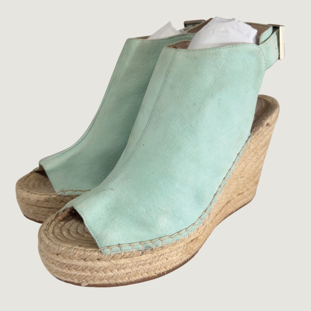 3203 | Kenneth Cole Olivia Suede Espadrille Wedge Sandals Mint Womens 9.5